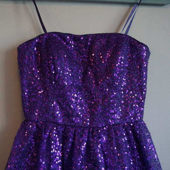 Hailey Logan by Adrianna Papell Purple Sequins Strapless Bodice Dress size 3/4 - Picture 2 of 10
